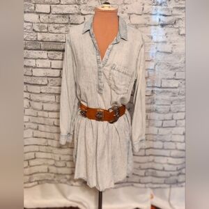 Rails light acid wash Denim Mini Dress quarter button front Side Slits soft Chic